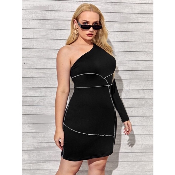 ONE SHOULDER STITCH TRIM DRESS - Picture 4 of 9